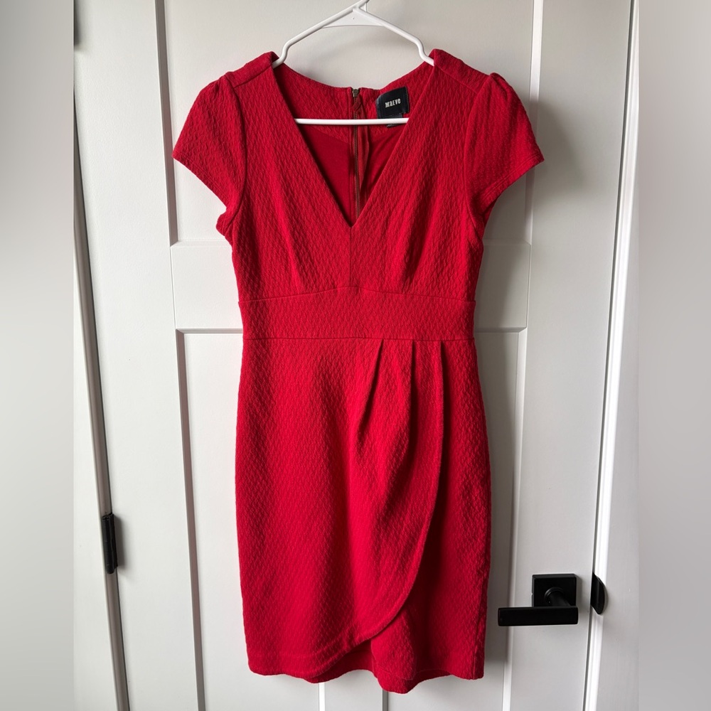 Maeve Anthropologie Red short sleeve stretchy mini Dress v-neck size small